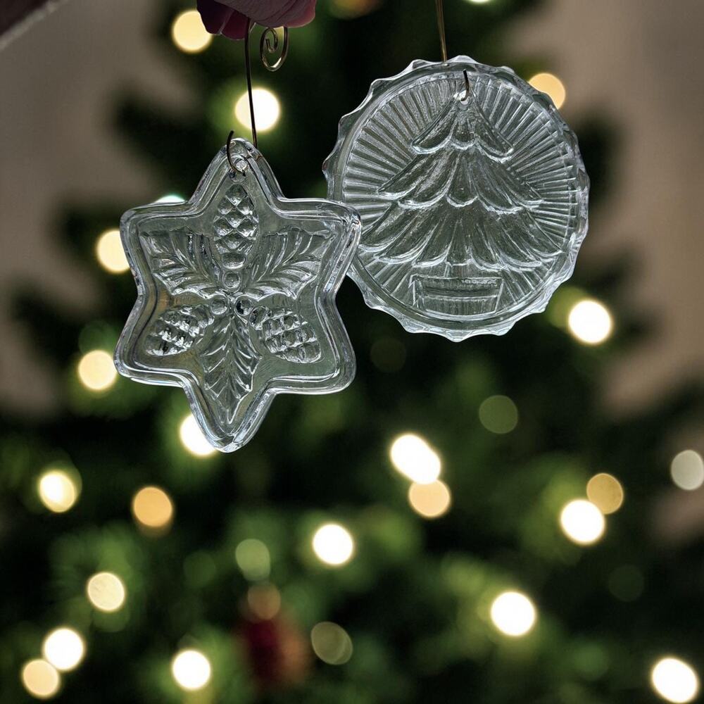 LOT Of 2 Vintage Glass Christmas Ornaments Star, Holly & Tree 4011/43